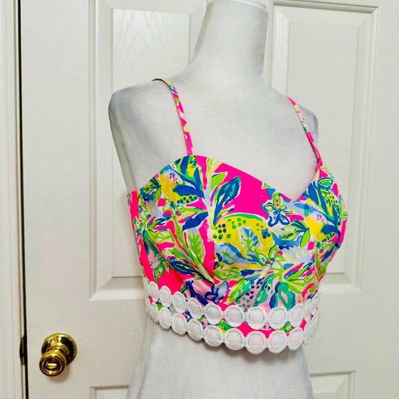 EUC LILLY PULITZER TROPICAL BUSTIER SMOCKED BARBIE BARBIECORE CROP TOP - Picture 6 of 9